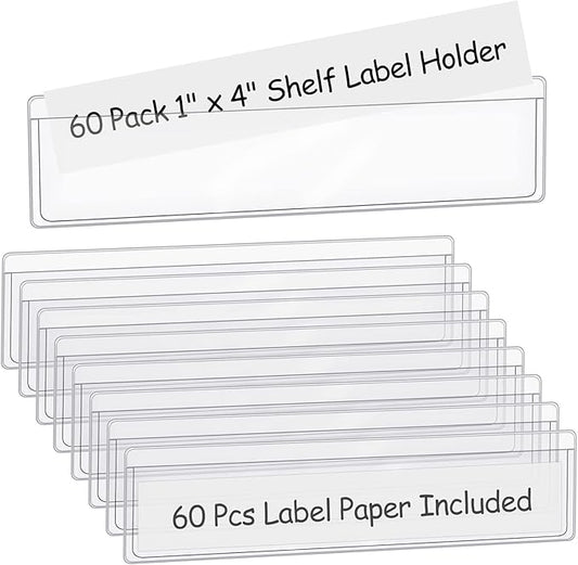 60 Pack 1.2" x 4.3" Self Adhesive Label Holders by BESARME