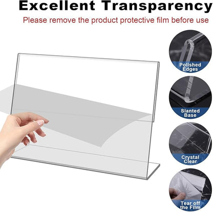 DESONAUT 8 Pack Slanted Back Acrylic Sign Holder 5x7 inches, Acrylic Picture - Image 4