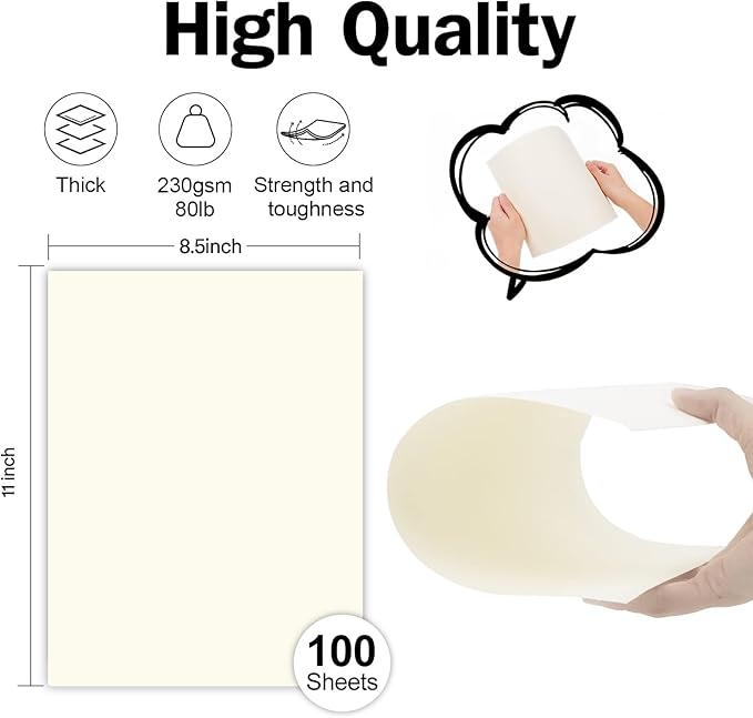 100 Sheets Cream Cardstock 8.5 x 11 Ivory Paper, Goefun Off White Card Stock - Image 2