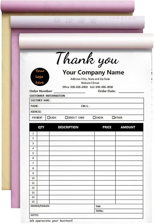 Custom Invoice Book in 3-Part /2-Part Receipt Book by Wasetell