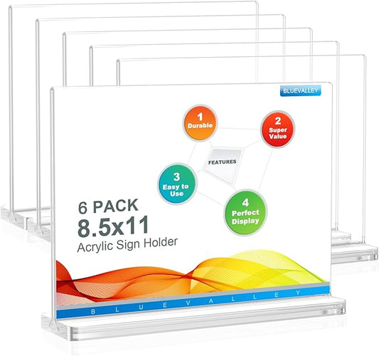 BlueValley Clear Plastic Flyer Sign Holder 8.5 x 11 Standing, Double Sided by BlueValley