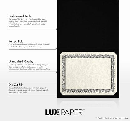 LUXPaper 9.5" x 12" Certificate Holders | Black Linen | Embossed Gold Foil - Image 2