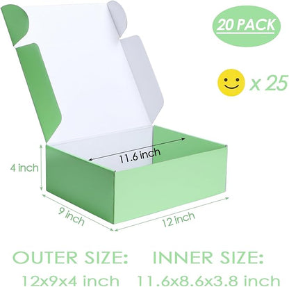 PHAREGE 12x9x4 inch Gift Shipping Boxes Bulk 20 Pack Green, Tab Lock Tuck Top - Image 2