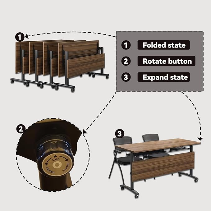 Folding Conference Table, Modern Office Conference Room Tables, Flip-Top Mobile - Image 4