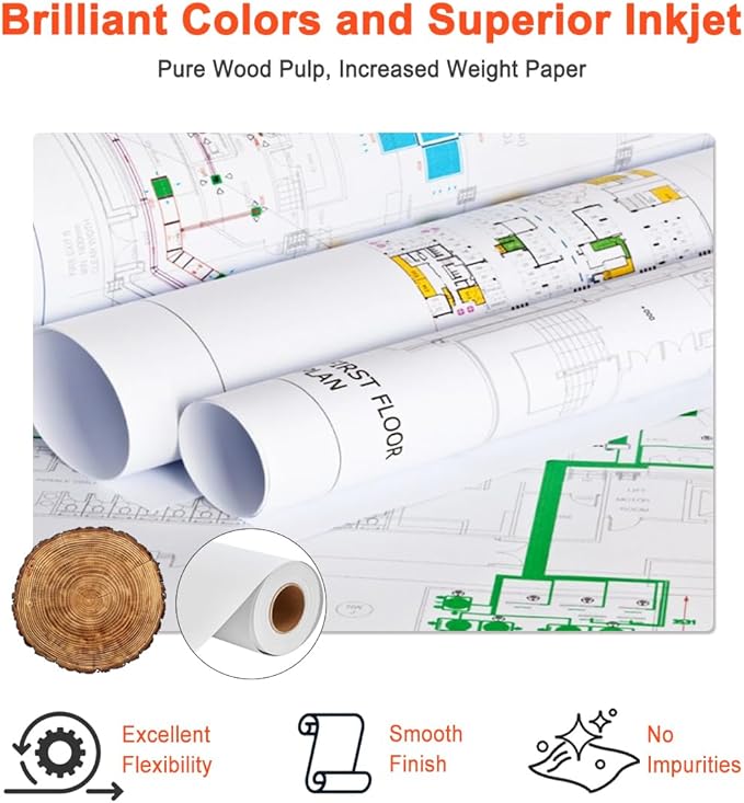 Plotter Paper 24" x 150', Engineering Drawings, Custom-Sized Prints (4 Rolls） - Image 3