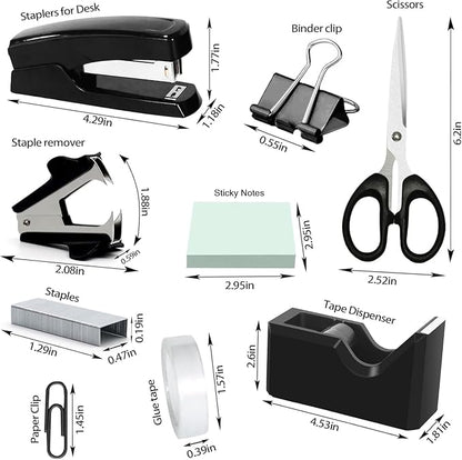 Black Office Desk Accessories, Desk Drawer Organizer, Stapler and Tape - Image 2