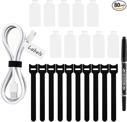 80-Pack Reusable Cable Labels & Cord Ties Kit – Write-On Wire Labels, Snap Ties by Unknown