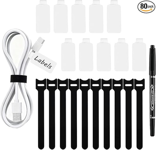 80-Pack Reusable Cable Labels & Cord Ties Kit – Write-On Wire Labels, Snap Ties by Unknown