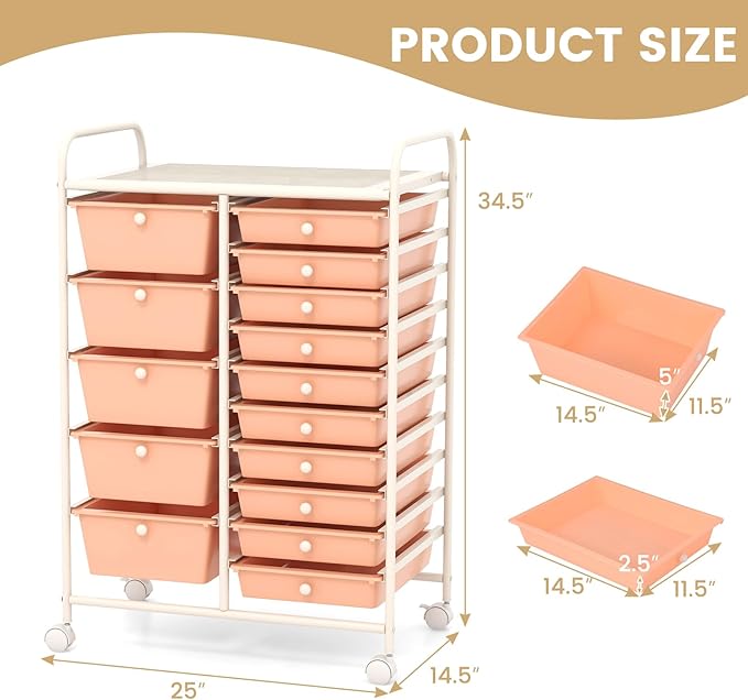GLACER 15 Drawers Rolling Cart, Storage Cart - Image 3