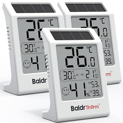 BaldrTherm Room Thermometer Indoor Humidity Meter, Solar-Powered 3.2'' Digital by BaldrTherm