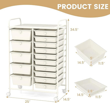 LDAILY 15 Drawer Rolling Storage Cart, Rolling Cart - Image 3