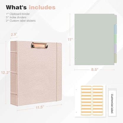 Ospelelf 3 Ring Binder with Clipboard 2 Inch Leather Binder - Image 3