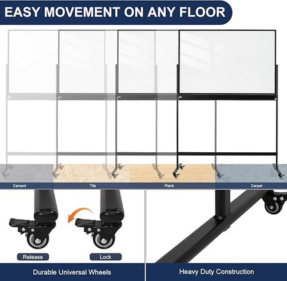 TSJ-OFFICE Rolling Clear-Glass Whiteboard on Wheels - Image 5