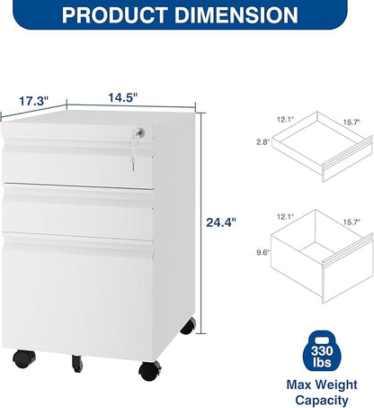 Fesbos 3 Drawer Mobile Metal File Cabinet, Pre-Built Office Storage File Cabinet - Image 2