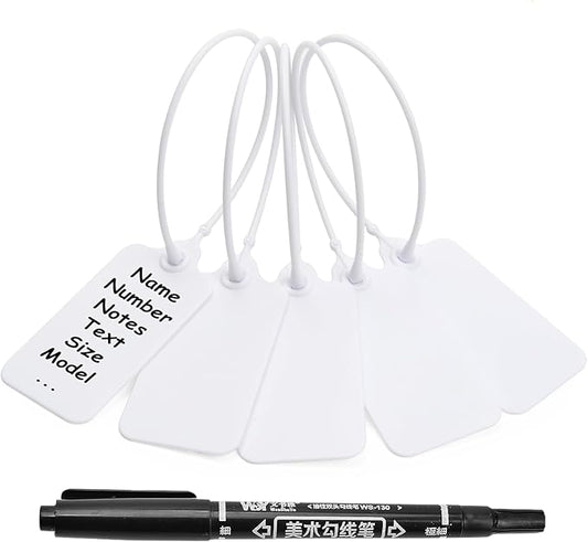 50 White Blank Plastic Tags for Labeling Waterproof Hanging Labels Writable by LeadSeals