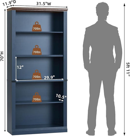 RWYHG 70" Blue Tall Bookshelf Set of 2, 5-Tier Thick Wooden Book Shelf - Image 2