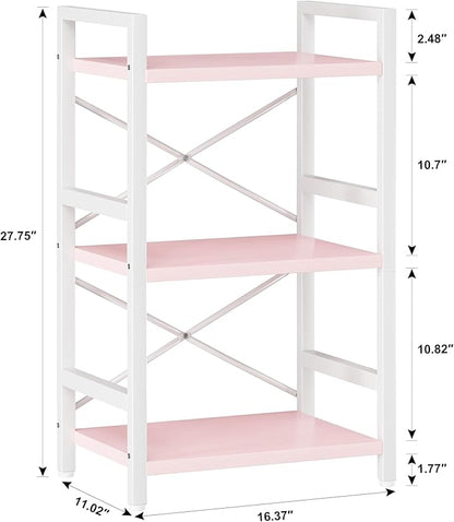 Homeiju Pink Bookshelf, 3 Tier Industrial Bookcase, Metal Small Bookcase - Image 3
