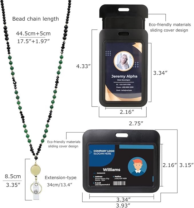 AIDSOTOU Lanyards for ID Badges and Keys, Natural Stone Beaded Teacher Lanyard - Image 5