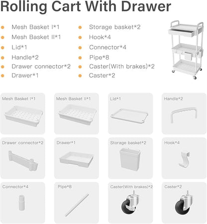 Sorgion 3 Tier Rolling Cart Organizer, Laundry Room Bathroom Organizers and - Image 7