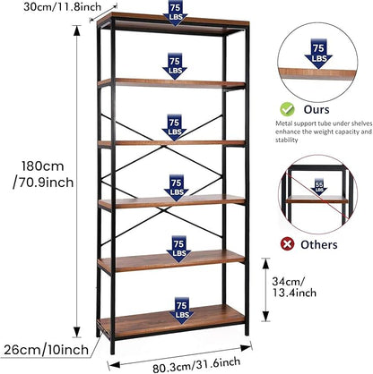 Himimi 6-Tier Bookshelf Set of 2, Tall Bookcase Industrial Wood Storage Rack - Image 2