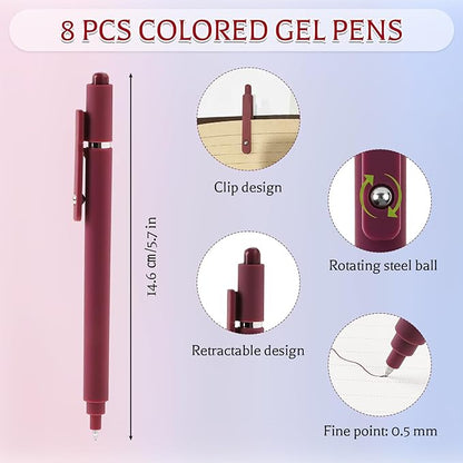 Thboxes 8Pcs Gel Pens for Journaling, 0.5mm Fine Tip Retractable Colorful Pens - Image 2