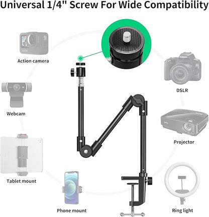Webcam Stand Camera Mount with Phone Holder & 5/8" Screw, 22in Flexible - Image 4