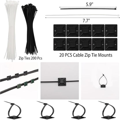 604 Pcs Cable Management Kit, 4 Cord Organizer Sleeve, 7 Cable Holder, 38 - Image 6