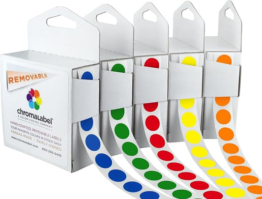 ChromaLabel Removable Color Code Dot Label Kit, 5 Assorted Standard Colors by ChromaLabel