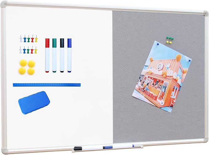 DEVELOP Large Grey Felt Bulletin & Magnetic Dry Erase Combo Board, 72 x 36 Inch - Image 8