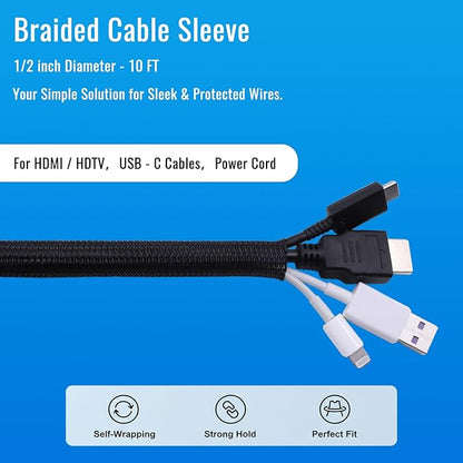Flauzmann 1/2" Braided Cable Sleeve - 10Ft Cat Cord Protector Split Wire Loom - Image 4