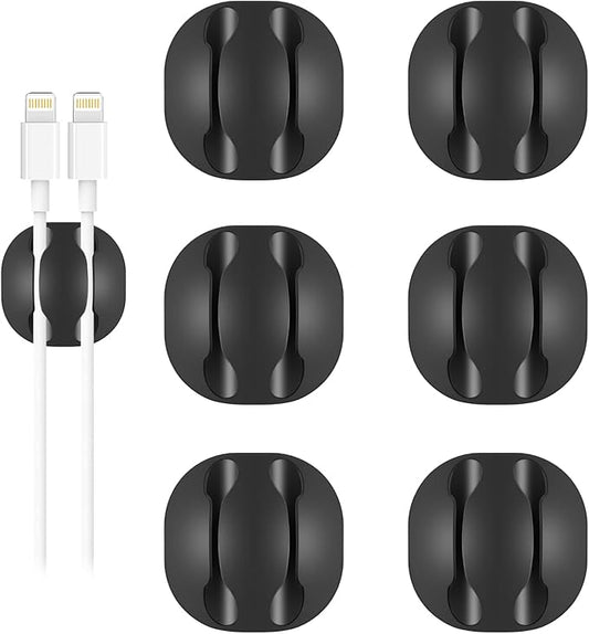 Shintop Cable Clips, 6 Pack Black Double Cord Holder Adhesive Cable Management by Shintop