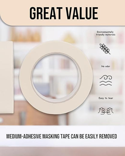 Lichamp Masking Tape 1 inch, 24 Pack General Purpose Beige White Masking Tape - Image 2