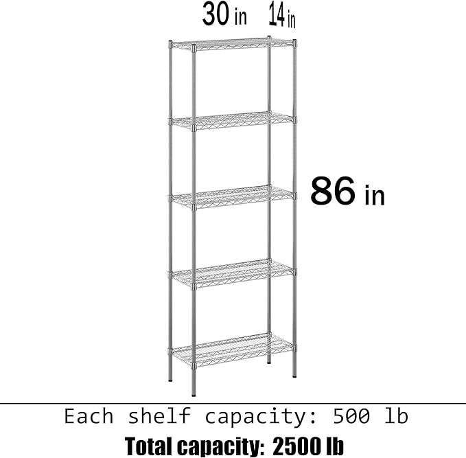 Regal Altair 14" Deep x 30" Wide x 86" Height Wire Shelving Kit | 5-Tier | NSF - Image 3