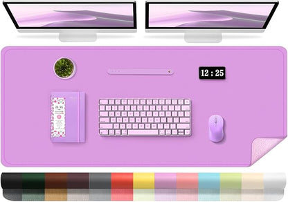 Lilac Leather Desk Pad, 47.2'' x 23.6'', Suede Base, Waterproof Office & Home by BLESWIN