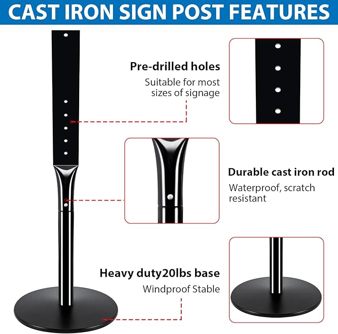 VAIIGO Heavy Duty Parking Sign Post Stand 49", 20lbs Cast Iron Base Sign Post - Image 5