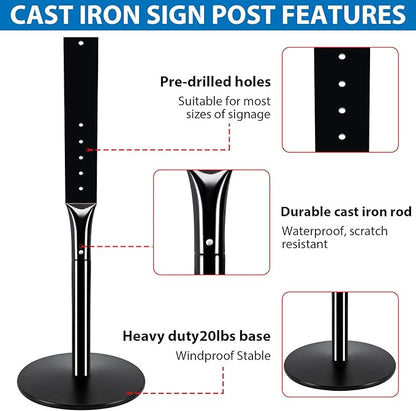 VAIIGO Heavy Duty Parking Sign Post Stand 49", 20lbs Cast Iron Base Sign Post - Image 5