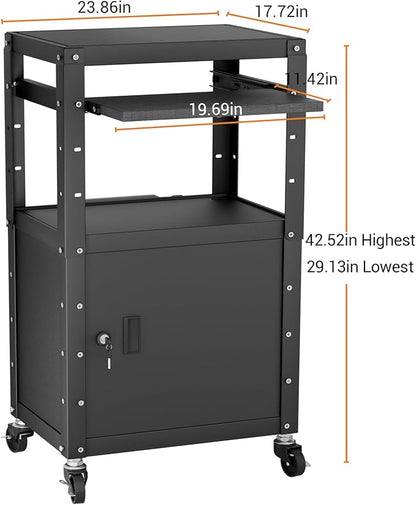 Mobile AV Cart with Cabinet, Rolling Computer Cart Height Adjustable Rolling - Image 2