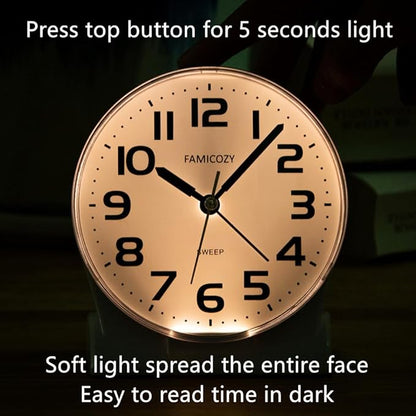 FAMICOZY 4.5" No Ticking Analog Alarm Clock, Silent Readable - Image 5