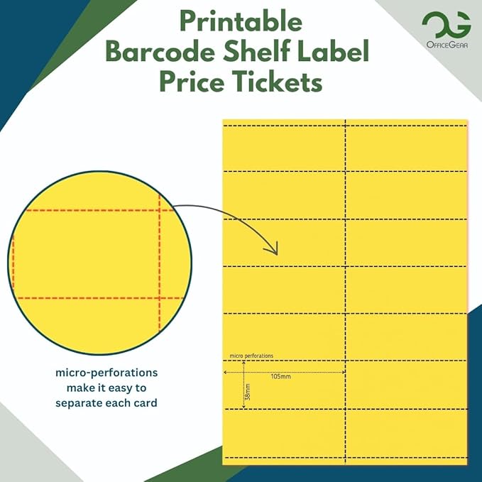OfficeGear Yellow Shelf Edge Labels 14-up 38x105mm Printable A4 Perforated - Image 3