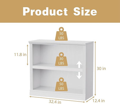 blini 2-Shelf White Bookcase Wooden Bookshelves 33in Wide Floor Standing - Image 3