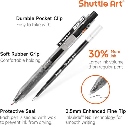 Shuttle Art Black Gel Pens, Ink Glide Series 15 Pack Retractable 0.5mm Fine - Image 2