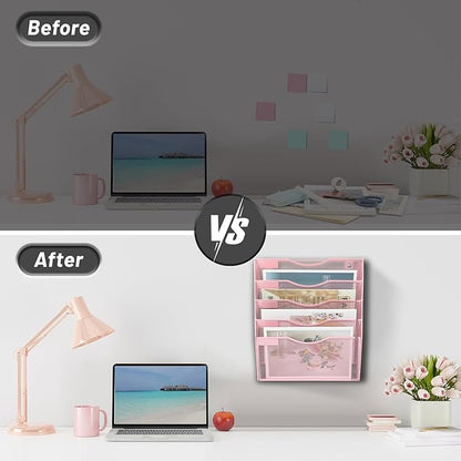 EASEPRES 5 Pocket Mesh Hanging Wall File Organizer, Wall Mounted Mail Paper - Image 3