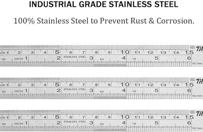 ZZTX Ruler Metal Straight Edge Stainless Steel Ruler 6 Inch Ruler Set Rulers - Image 2