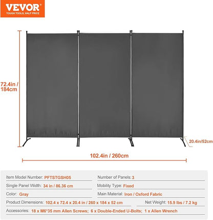 VEVOR Room Dividers, 3 Panel Room Divider, Folding Privacy Screen and Portable - Image 7
