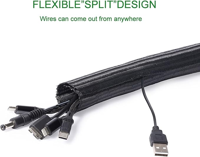 QCSIW 25ft – 1" Split Braided Cable Sleeve – Self-Wrapping Wire Loom Cord - Image 2