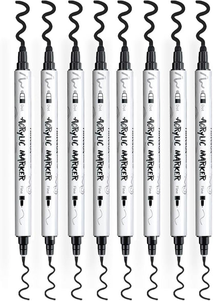TRANSON 8 Pack Black Bold and Fine Dual-tip Acrylic Paint Marker - Image 6