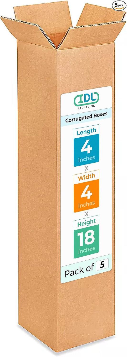 IDL Packaging Tall Corrugated Shipping Boxes 4"L x 4"W x 18"H by IDLPackaging