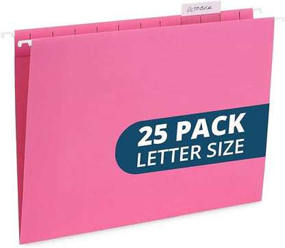 Blue Summit Supplies 25 Pink Hanging File Folders Letter Size, Reinforced by BlueSummitSupplies