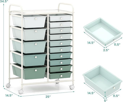 HAPPYGRILL 15-Drawer Rolling Cart, Storage Carts - Image 7
