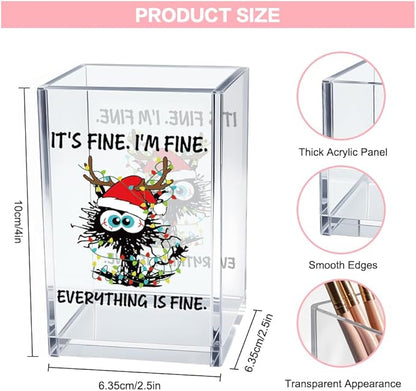 Vgrti It's Fine I'm Fine Acrylic Cosmetic Pencil Pen Holder Cup, Funny Black - Image 2